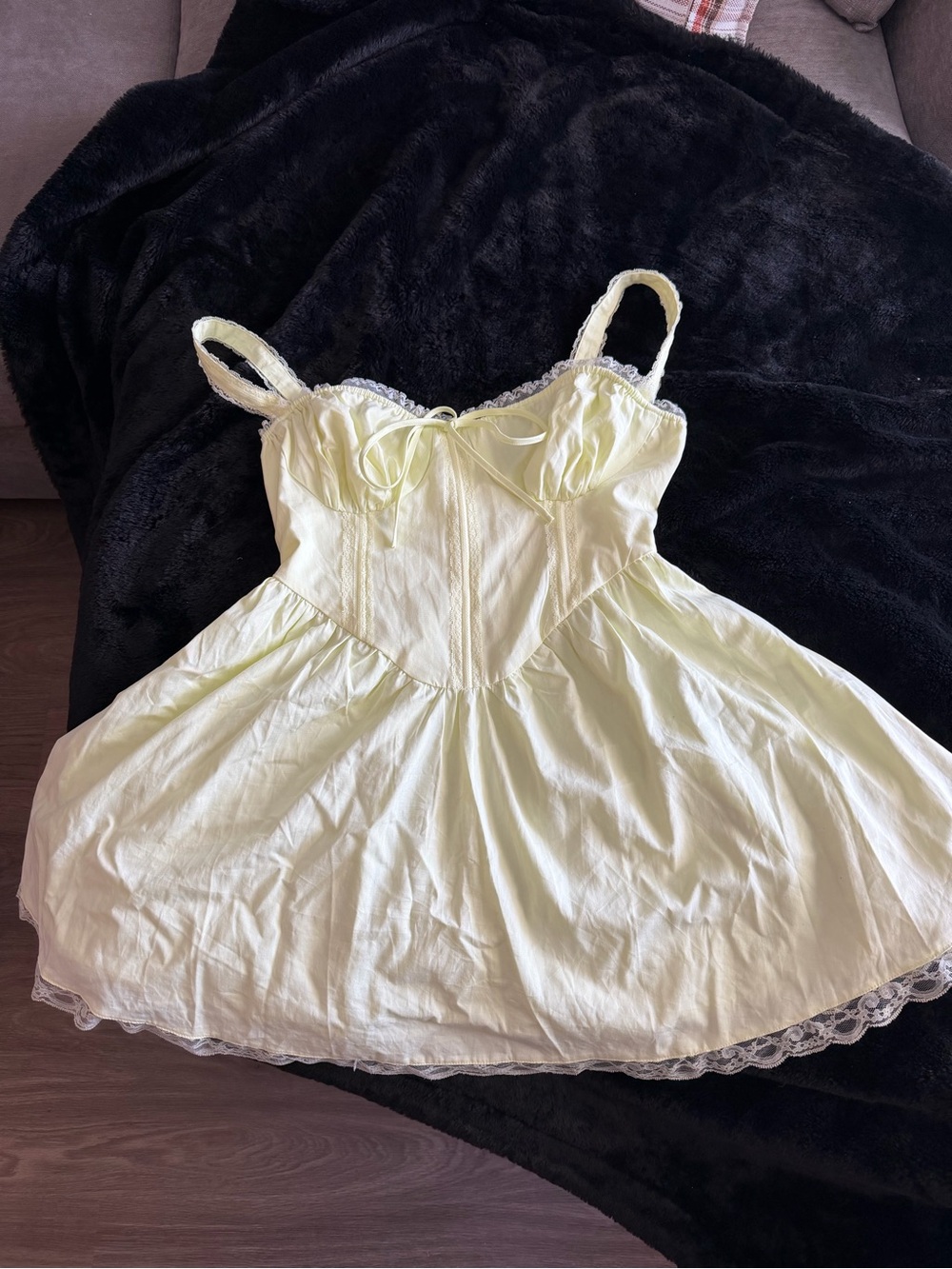 Boohoo Pale Yellow Lace-Trim Mini Slip Dress